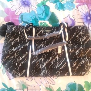 Victoria's secret black and white zip up tote bag